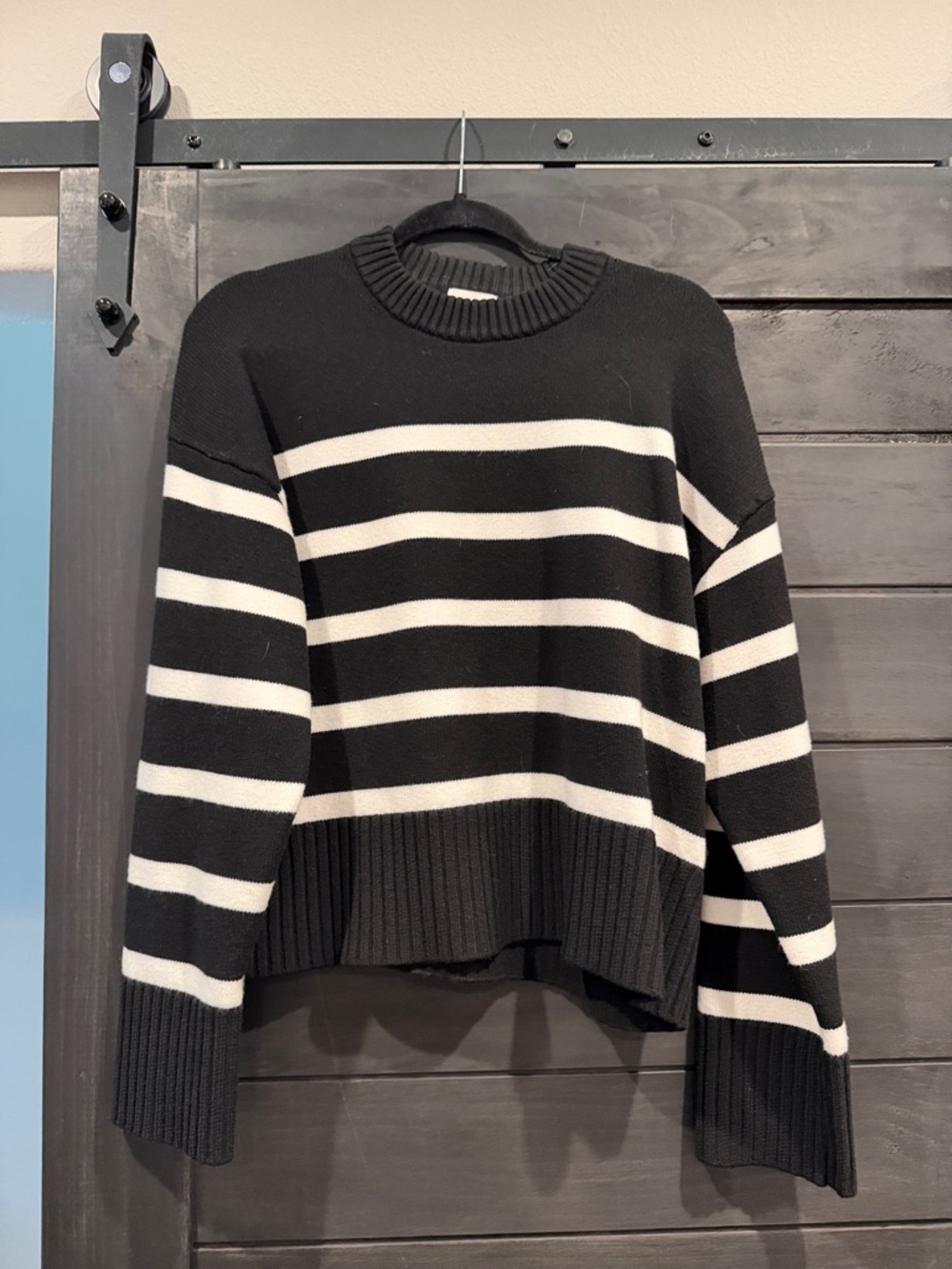 H&M Black and White Striped Crewneck Sweater